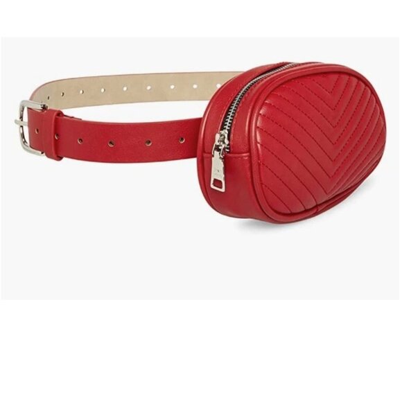 Steve Madden Womens Chevron Quilted Belt Bag Waist Purse Pack Red, Small - Picture 2 of 7